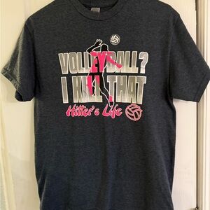 Gildan Women’s Medium Volleyball Graphic T-Shirt - Dark Gray and Pink- New
